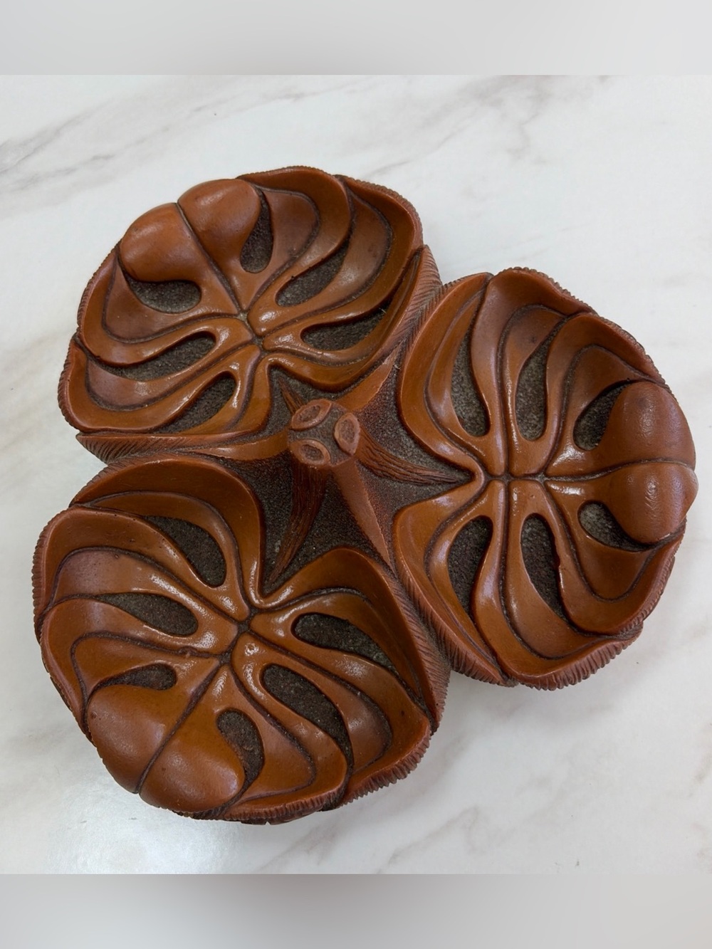 VTG CoCo Joe's Hapa Wood Monstera Leaf  Server Nut Candy Trinket Dish Hawaii 8"